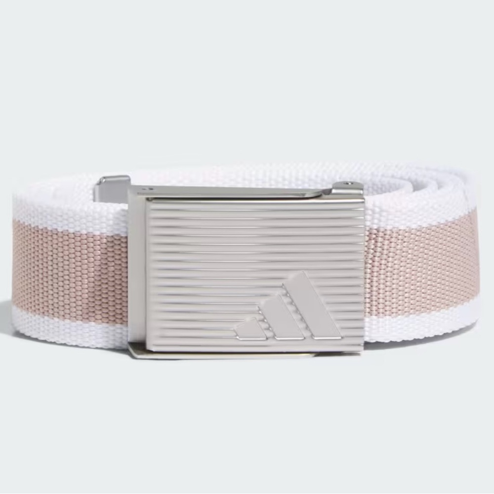 adidas White and Light Beige Webbing Belt with Metal Buckle